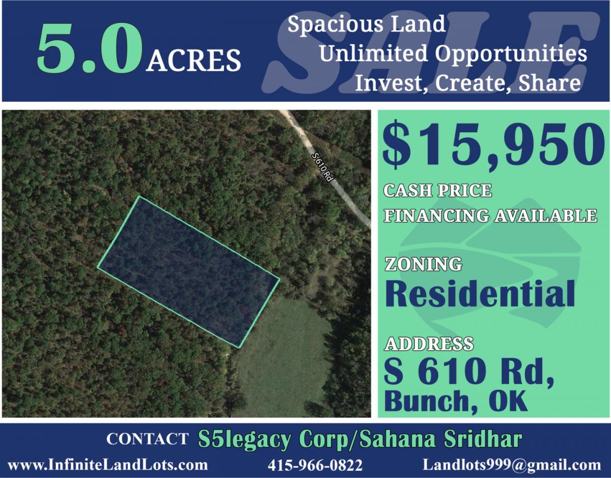 Picture of Residential Land For Sale in Bunch, Oklahoma, United States