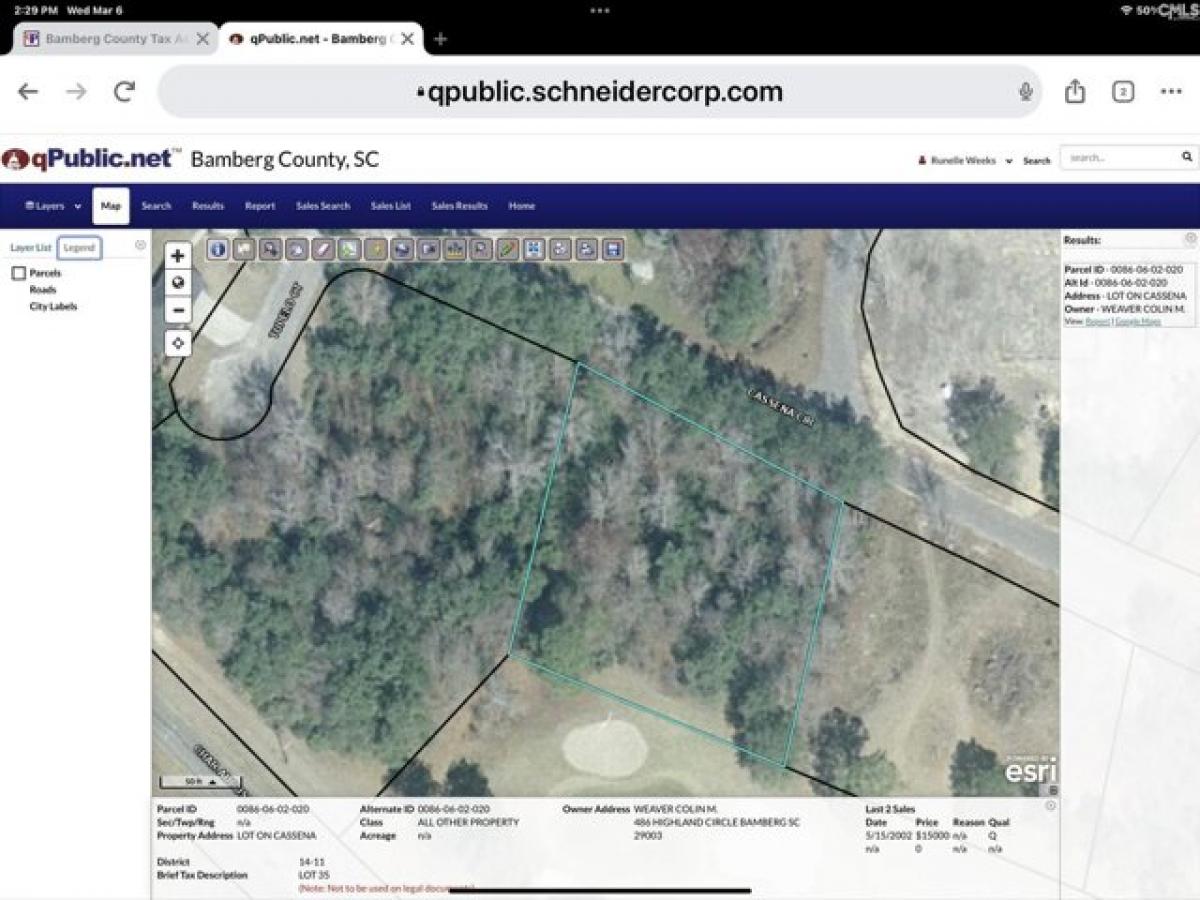 Picture of Residential Land For Sale in Bamberg, South Carolina, United States