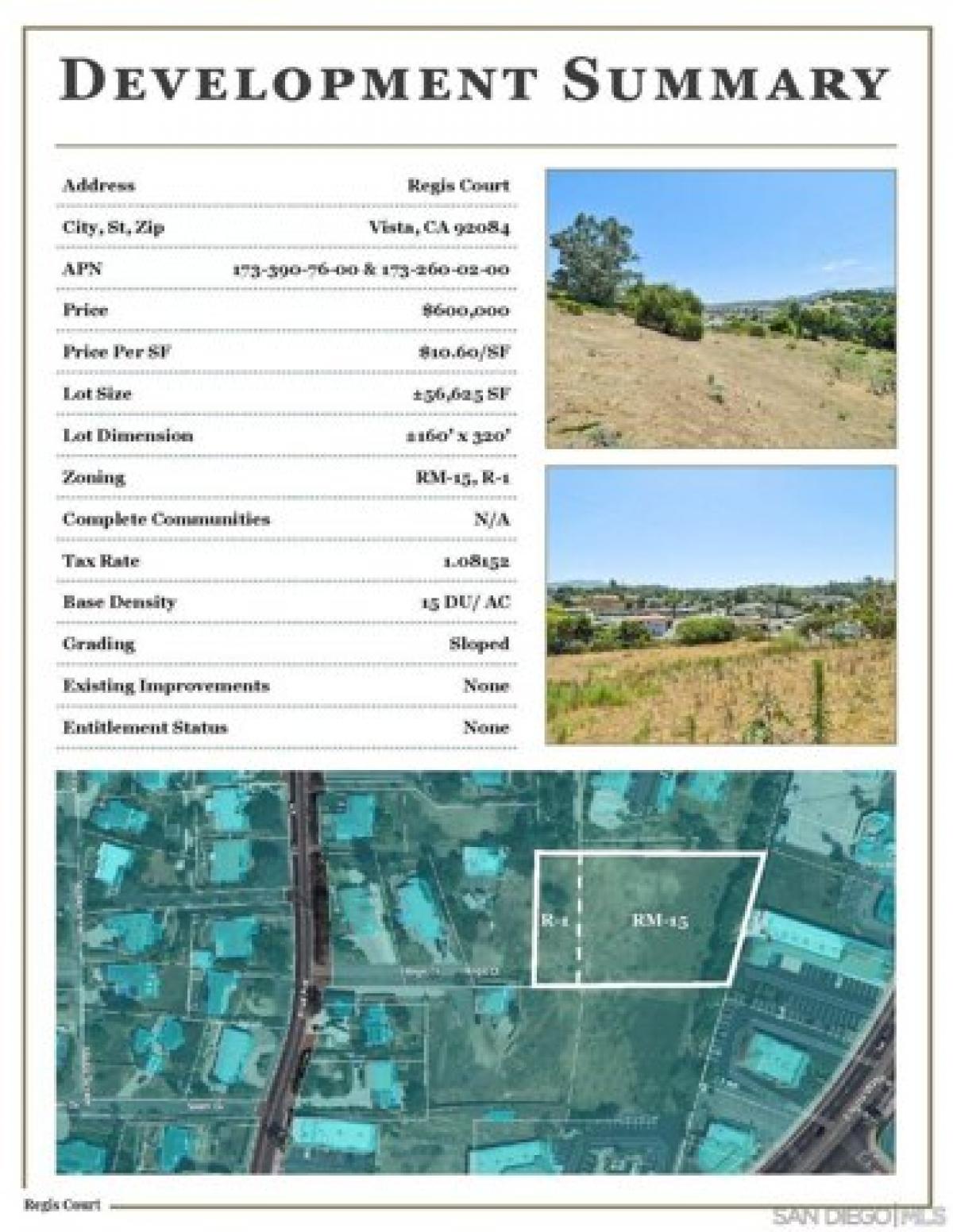 Picture of Residential Land For Sale in Vista, California, United States